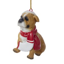 Bulldog w/Santa Hat  Scarf Ornament