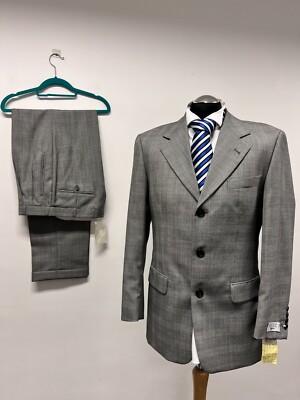 DIGEL LEGGERO 2PC GREY PLAID 38R TRS W32 L33 BNWOT