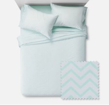 Pillowfort Mint Chevron Print Microfiber 4pc Sheet Set Crystalized Green FULL