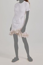 398 Veronica Beard Jeans Women's White Knit Eyelet Self-Tie Gradie Dress Size M