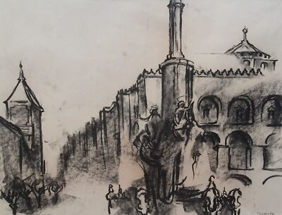 ''Cordoba'', Franz Schicker, 1982, charcoal drawing