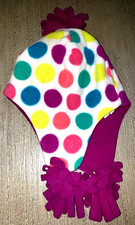 girls CHILDRENS PLACE fleece winter HAT size 4-7 POLKA DOTS PURPLE TASSEL cute 