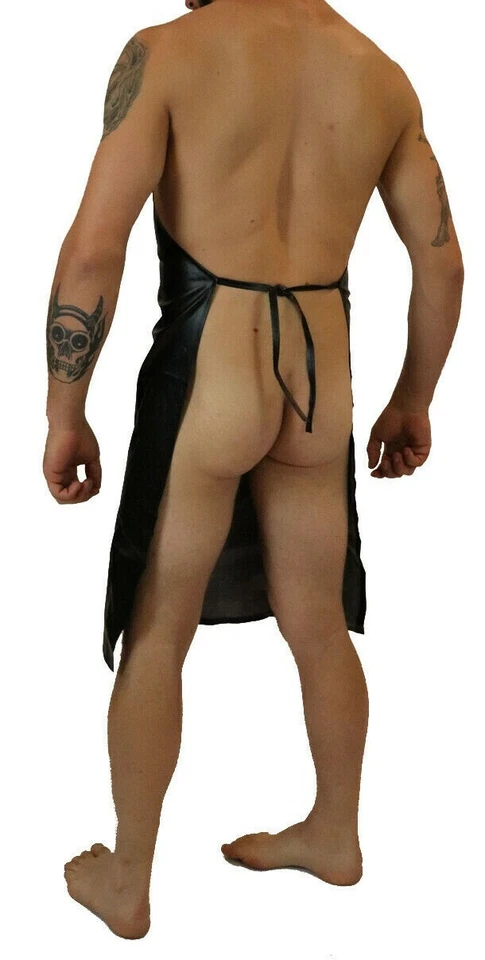 Mens Black Butchers Costume Fetish Apron Outfit Cosplay BBQ - Image 4 of 4
