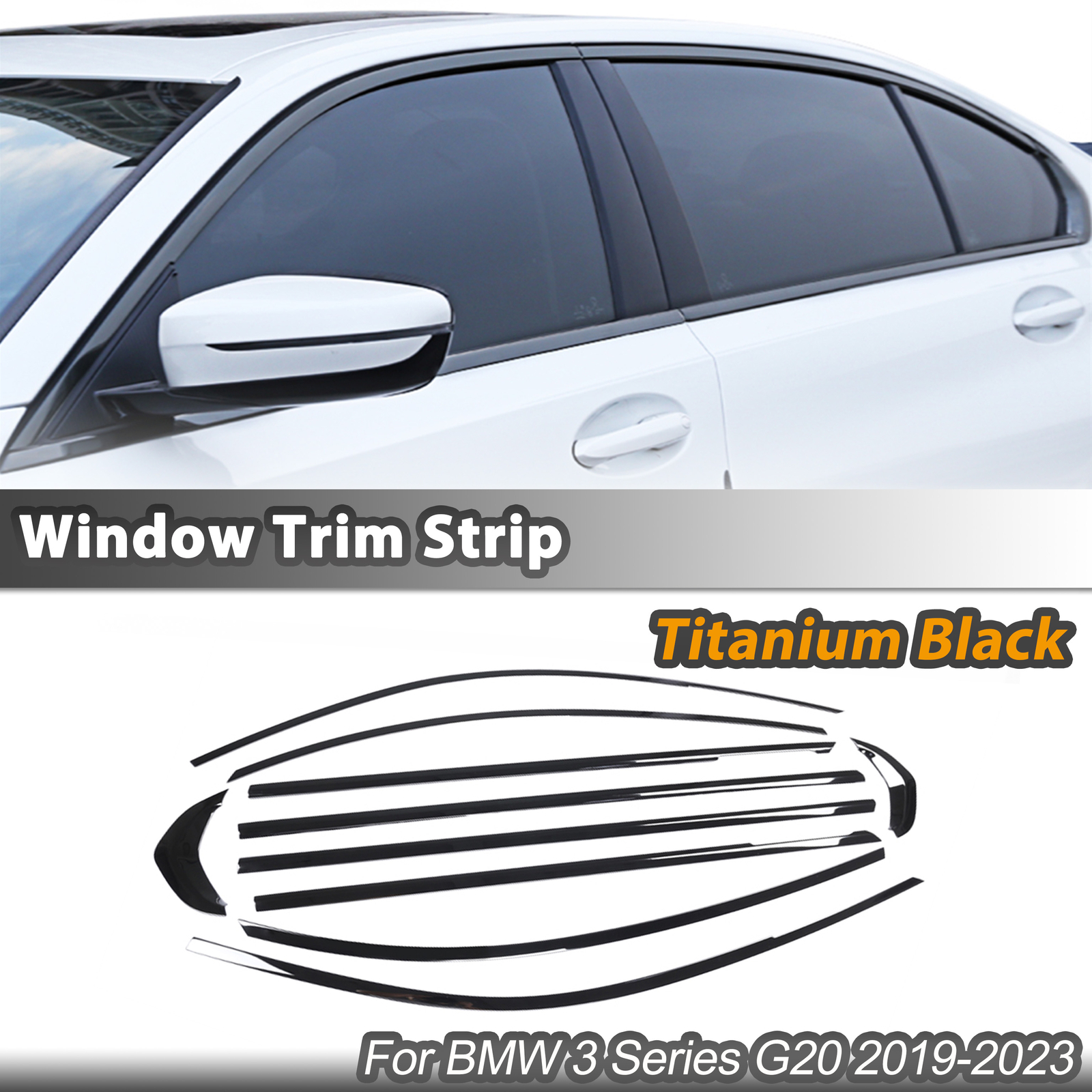Car Window Frame Trim Strip Sticker Body Kit For BMW 3 Series G20 2019-23 Black