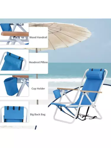 2pcs 23 * 21.7 * 31.5in Blue Beach Chair Oxford Cloth 120kg 4-speed Adjustable - Picture 10 of 12