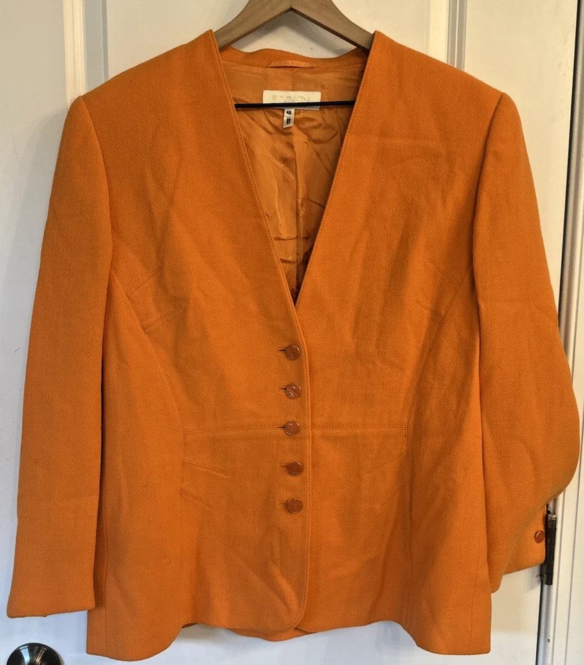 Escada женщин размер DE 42/ США 12 дизайнерский блейзер шерсти с подкладкой оранжевый принцесса покроя - Изображение 2 из 4