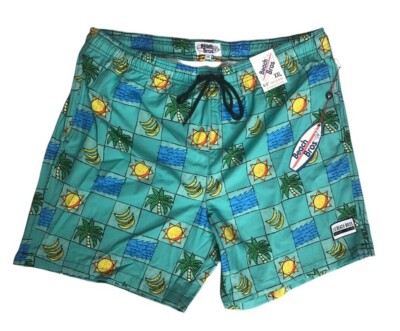 Beach Bros Men's Bottoms Aqua Palm Trees/Sun/Wave Lined Swim Trunks Size XXL NWT
