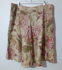 Lauren Ralph Lauren Vtg 100 Linen Skirt Tan Multicolor Floral Paisley Size 16