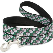 Dog Leash Jolly Santa Claus Christmas Smiling Face Icon Green/Red/White WIDE 1.5