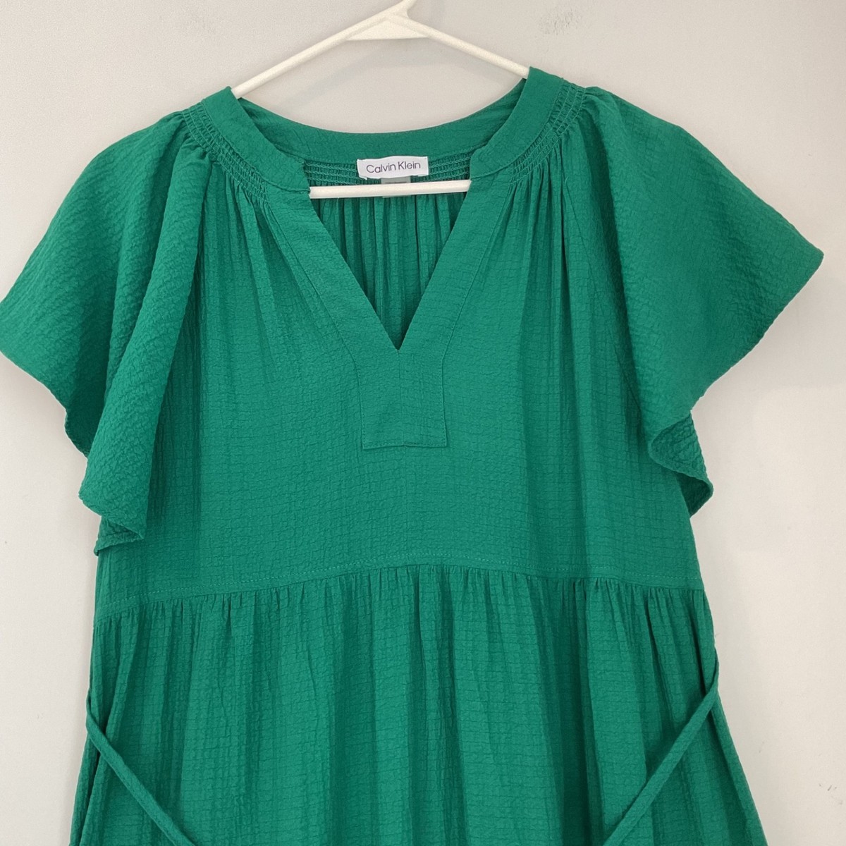 Calvin Klein Women's Green Tiered Maxi Dress Split Neck V Neck Maxi Size :  6 | eBay