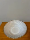 Vintage ANCHOR HOCKING FIRE KING MILK GLASS SERVING BOWL Swirl with Gold Rim 5"
