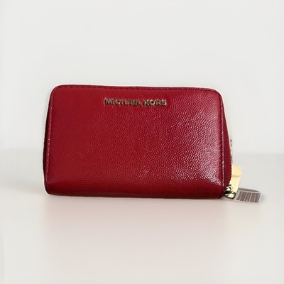 Michael Kors Jet Set Crimson Red Patent Leather Zip Around Wallet