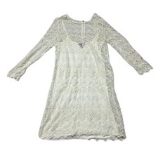 NEW Mango Casual Dress Lassy Women Medium White Lace Long Sleeve Mini Boho Lined