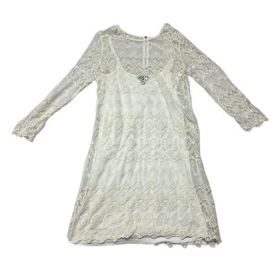 NEW Mango Casual Dress Lassy Women Medium White Lace Long Sleeve Mini Boho Lined