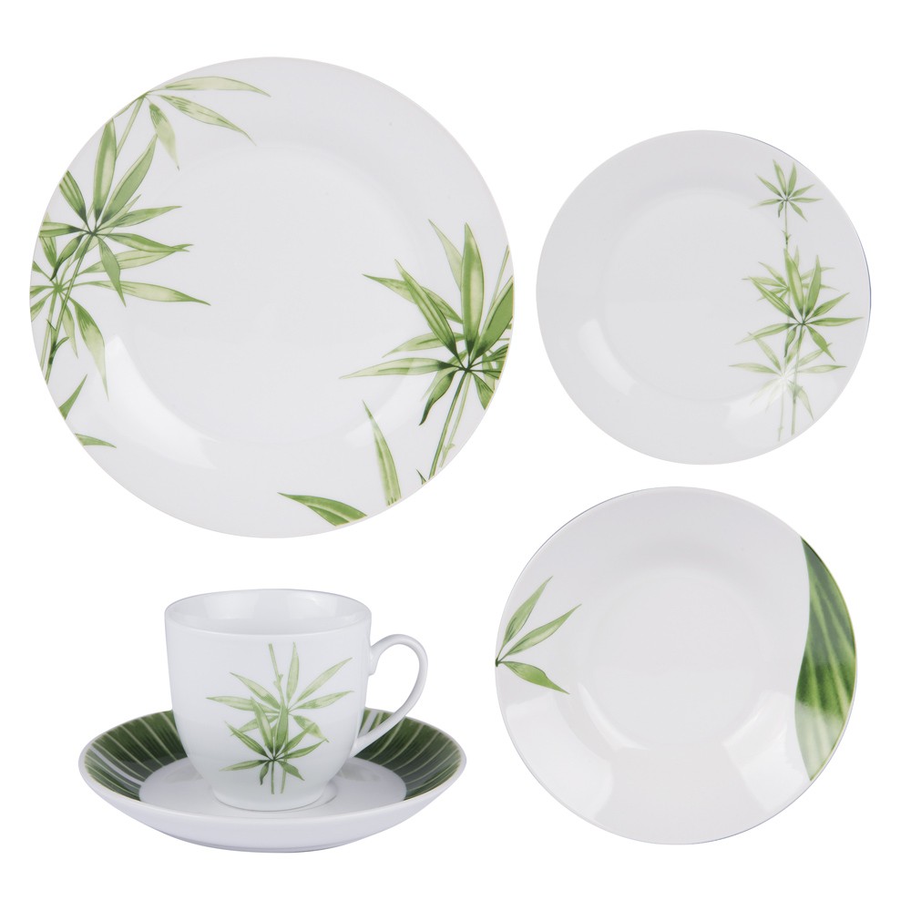Service vaisselle porcelaine bambou 30 pièces grand plat de service
