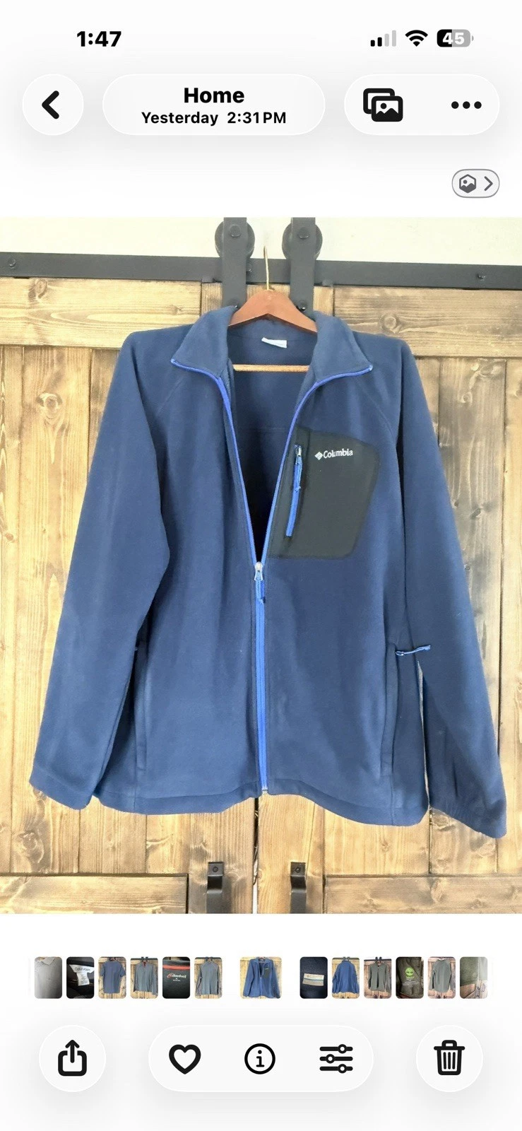 Columbia Mens Large Long Sleeve Fleece Blue Full Zip Sweater Jacket