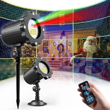 2in1 Christmas Laser R&G LED Projector Light Moving Outdoor Landscape Xmas Lamp