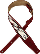 Leathers 2.5" Suede Leather Guitar Strap Embellish Suede Design; Burgundy, Black