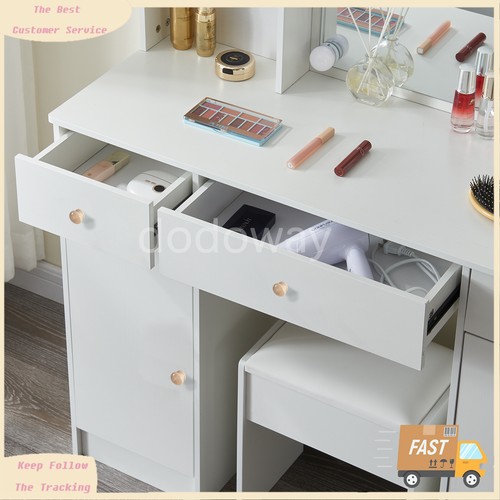 3 Schubladen mit LED Spiegel Schmink Schminktisch Set Schlafzimmer Schminktisch Kommode Hocker - Bild 10 von 10
