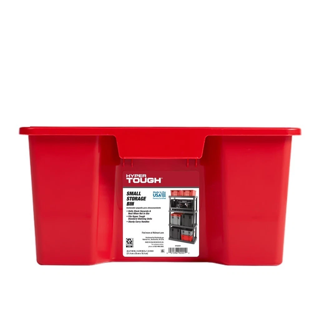 Garage Plastic Stacking Open Storage Bin, Small, Red, No Lid
