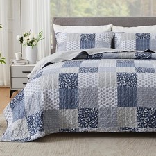 Cozyholy Navy Blue Gray Alaskan King Quilt Set 132X120 3 Piece Quilted Set