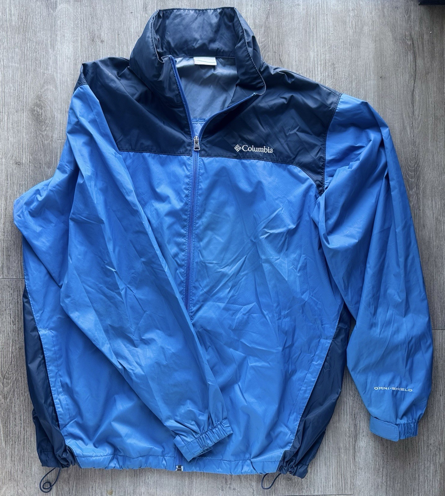 Columbia Omni-Shield Zip Jacket Mens LARGE Hooded Windbreaker Raincoat Blue