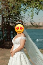 White Lace Off-Shoulder Sweetheart Ball Gown Wedding Dress with Train