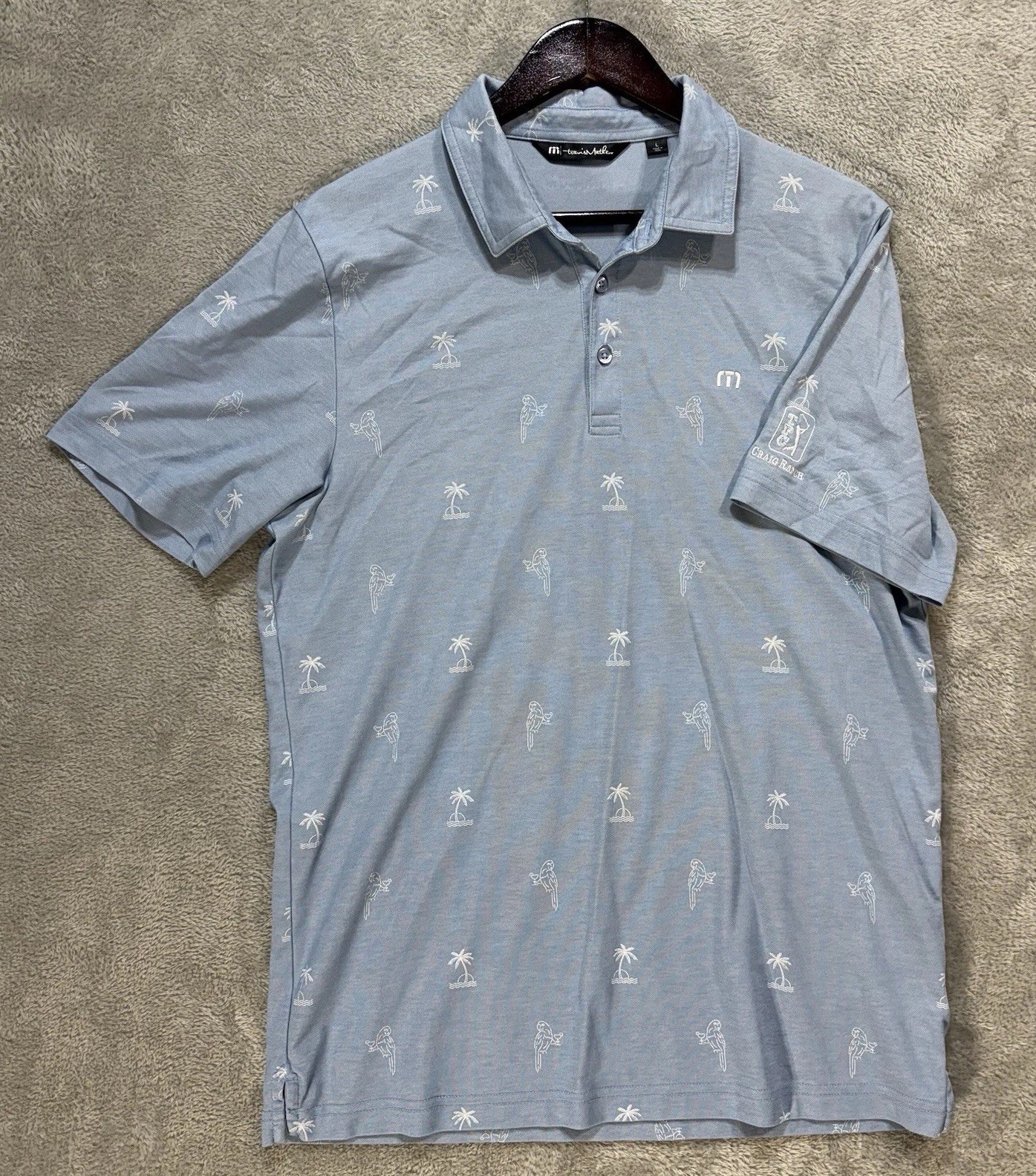 Travis Mathew Shirt Men’s L Light Blue Golf Hawaiian Polo