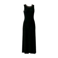 Black LongMaxi Dress Crew Neck Gold Chain Sleeveless Column Evening Gowns Size S