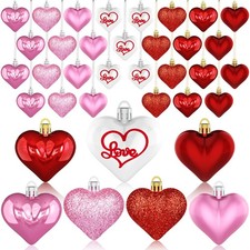 Valentines Day Decor Heart Ornaments 36 Pcs Heart Shaped Baubles Red Pink Whi...