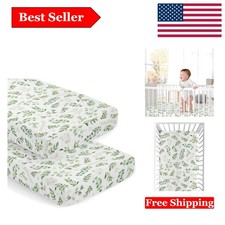 Green Boho Floral Leaf 2-Pack Crib Sheet Set