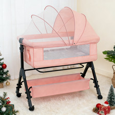 3-in-1 Portable Baby Bassinet with Wheels  Mosquito Net, Adjustable Foldable