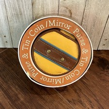 Vintage NOS - Yellow Brown 3.5  Coin Mirror Purse  Tin Bright Wildflower Floral