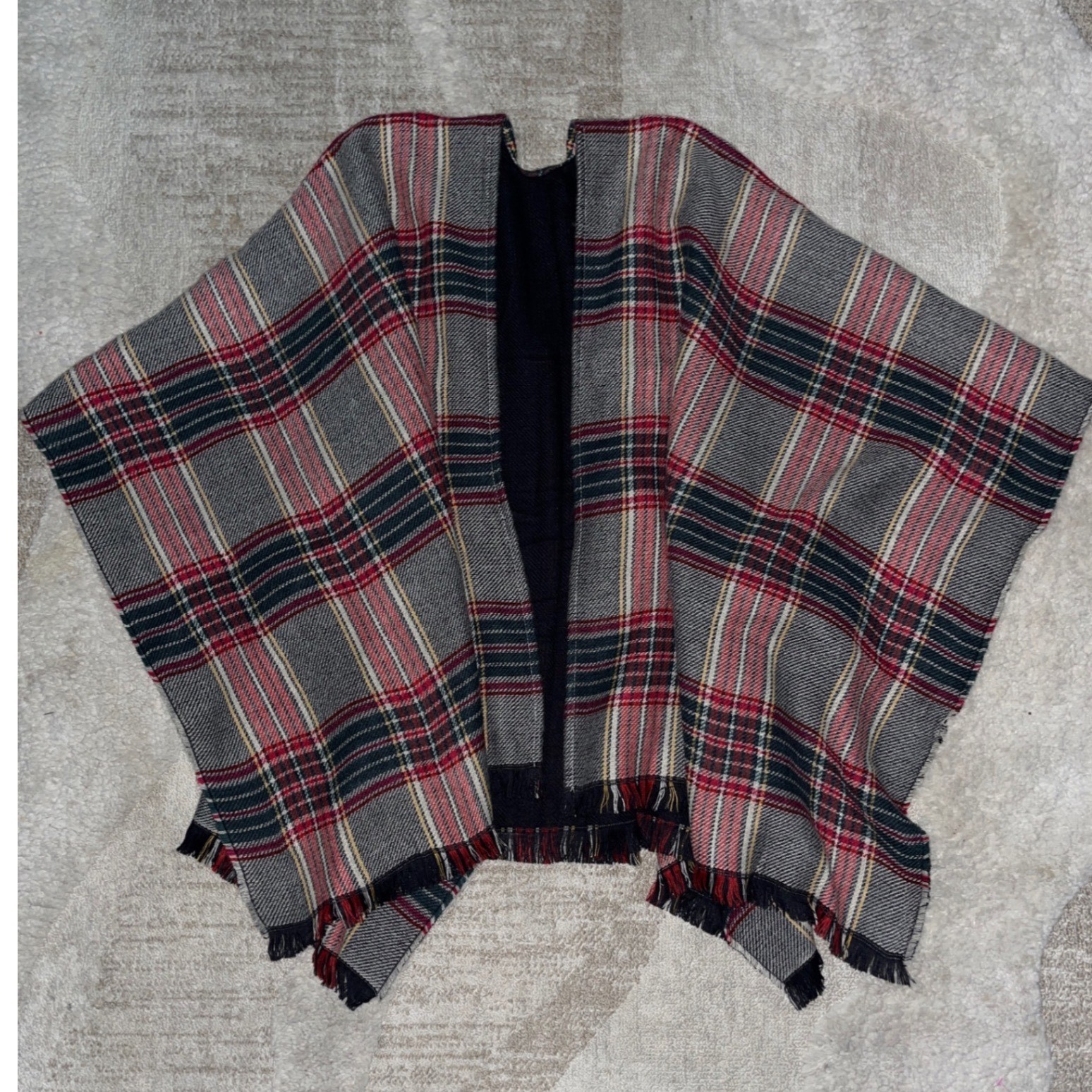J. Jill Plaid Poncho Wrap Scarlet Multi Grey Red Black Open Front S-L NWT image 2