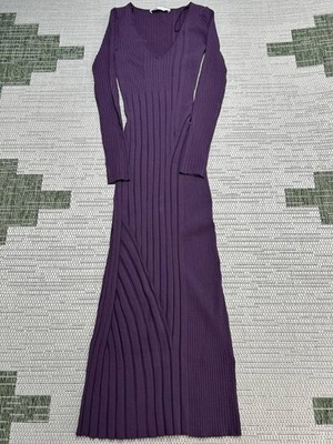 purple sweater dress zara Zara Purple Ribbed Knit Puff Sleeve Mini Sweater Dress Medium Viscose Blend  NWT