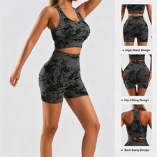 2 Pieces Workout Sets For Women,Tie-dye Seamless Yoga Shorts With Sports Bras,At