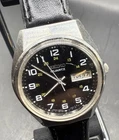 RARE 1970'S SEIKO 3803-7050 QUARTZ MEN'S BLACK DAY DATE DIAL WATCH WORKS 36MM