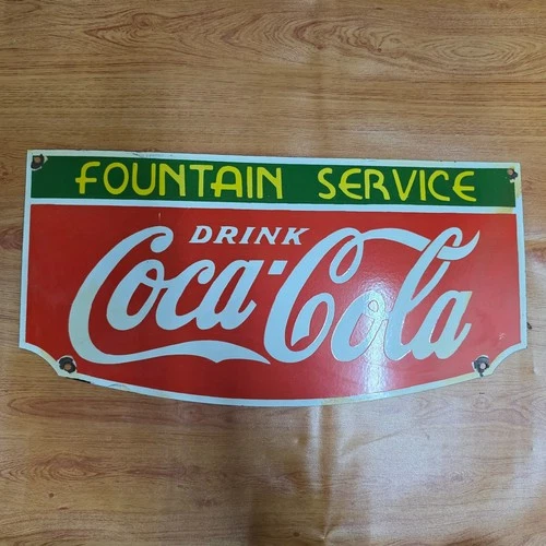 FOUNTAIN SERVICE PORCELAIN ENAMEL SIGN 24 X 12 INCHES