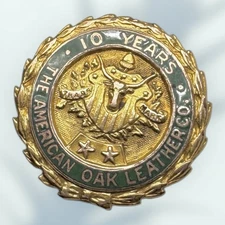 Scarce Antique Gold & Green Enamel American Oak Leather Co. 10 Year Service Pin