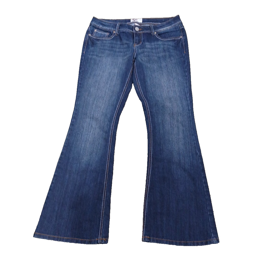 Size 11 Blue Denim Flare Bootcut Stretch Embroidered Pockets