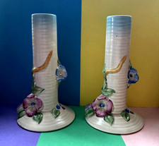 Clarice Cliff Newport Pottery“My Garden” Two Spill Vases 18cm No 927 🌸🌺🌷🌼🪻