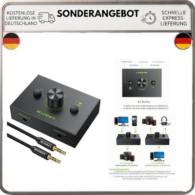 LiNKFOR 3,5 mm Audio Umschalter 2x1 1x2 Splitter mit Stummschaltung