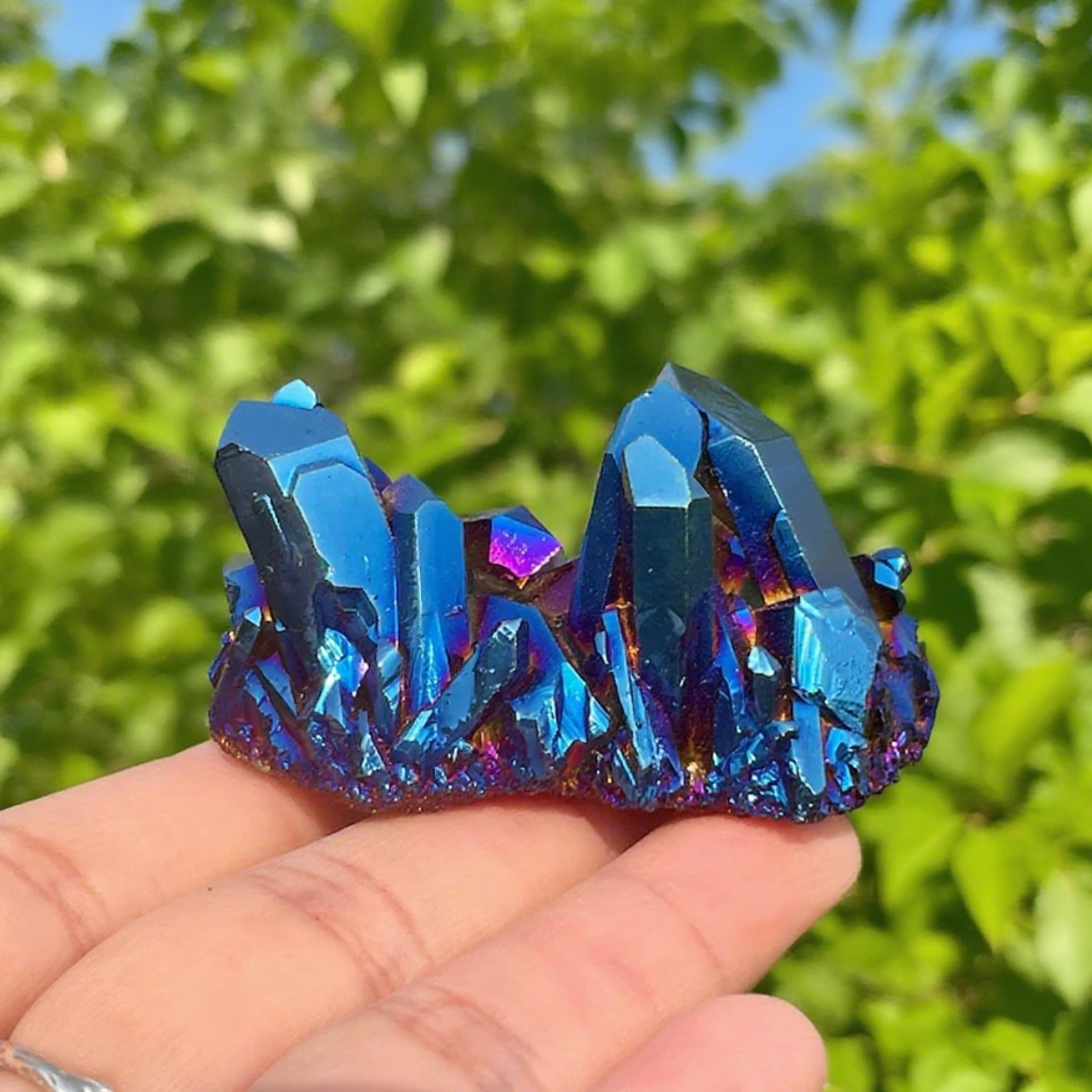 Raw Angel Aura Rainbow Quartz Crystal Titanium Cluster Healing Home Decor 90g