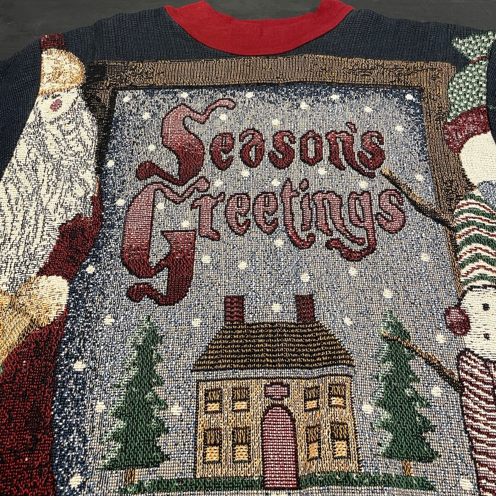 Sugar Street Weavers Vtg Tapestry Holiday Top OS Seasons Greetings Christmas image 3