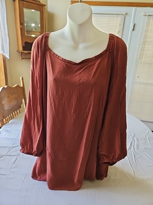 Ava & Viv Women's Size 4x Scoop Neck 3/4 Balloon Sleeve Rust Top Blouse