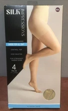 Silk Impressions 4 Pk Control Top Pantyhose Sheer All Day XXL 20 Denier Beige