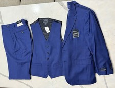 Jos. A. Bank - 41R 35 W , Wool Suit, BLUE - 3 PIECE- Jacket Vest Pants