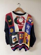 Vintage Winter Christmas Sweater Pullover 80  s 90  s Flaw Rare Pattern HandKnit M