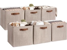 13x13 Inches Storage Cube Fabric Bins with PU Handles Collapsible Organizer