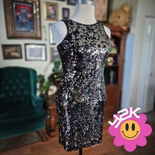 Vintage Y2K Xhilaration Black Sequin Mini Dress Sleeveless Party Club Bodycon
